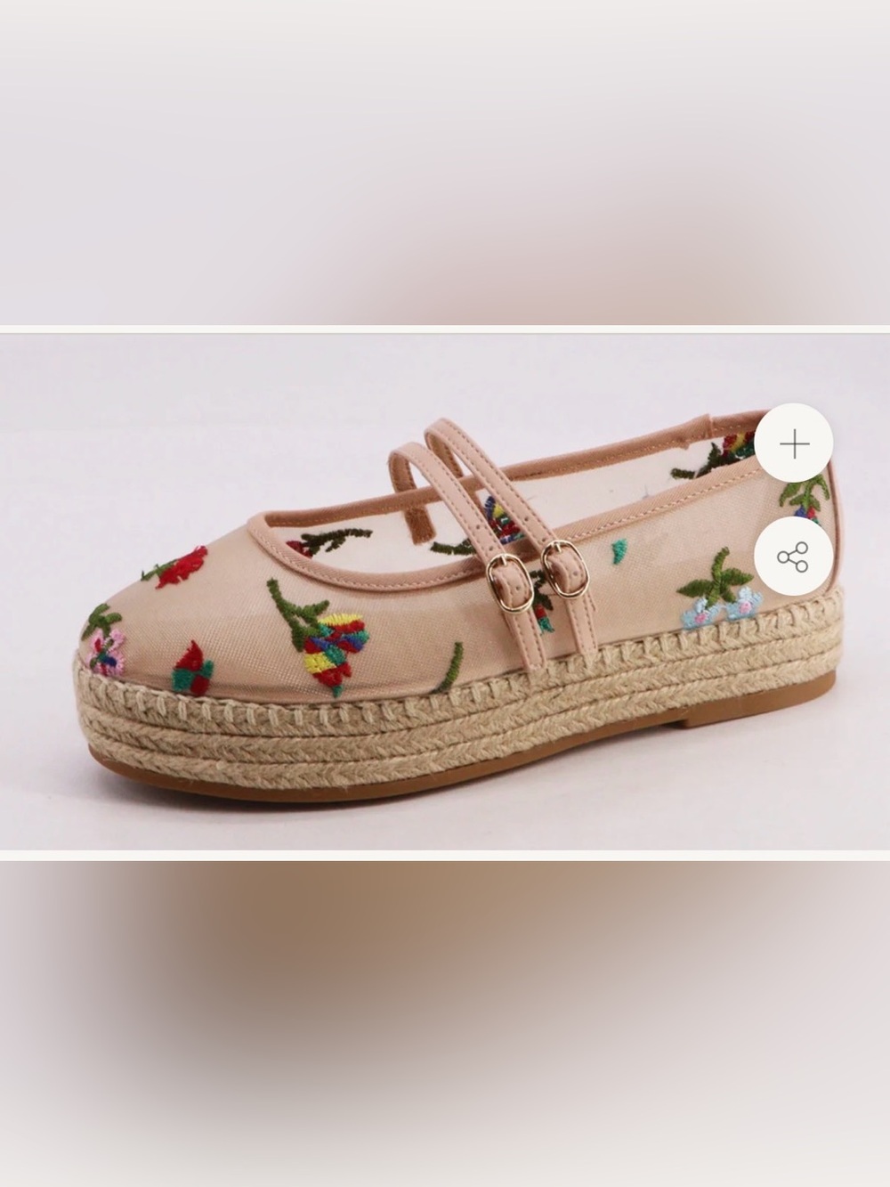 Bamboo Beige Embroidered Mary Jane Espadrille Flats size 5.5